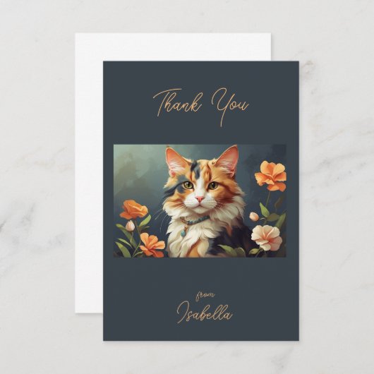 Carte De Remerciements Beau Calico Cat (Devant / Derrière)