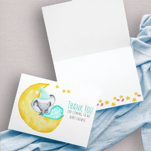 Carte De Remerciements Beau éléphant dormant sur le Baby shower de la Lun