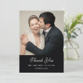 Carte De Remerciements Beau floral noir - mariage (Debout devant)