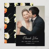 Carte De Remerciements Beau floral noir - mariage (Devant / Derrière)