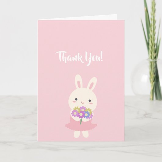 Carte De Remerciements Beau Pastel Rose Cute Kawaii Lapin Bunny Rabbit (Devant)
