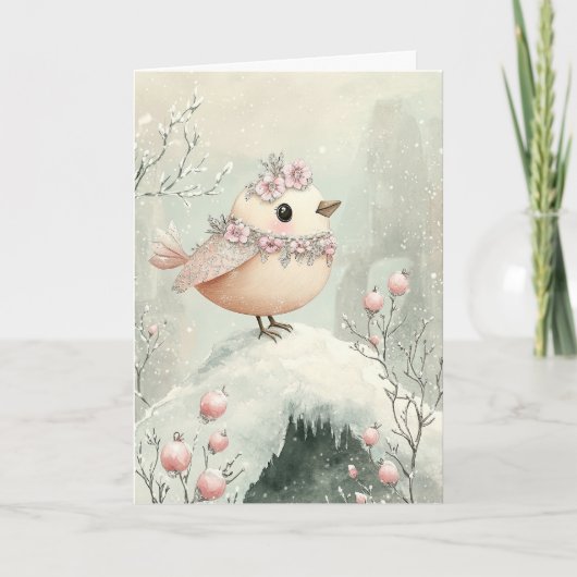 Carte De Remerciements Beau rose Noël oiseau noir (Devant)