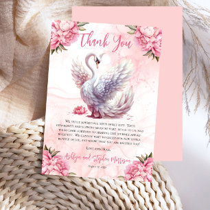 Carte De Remerciements Beau Swan rose Floral Baby shower fille