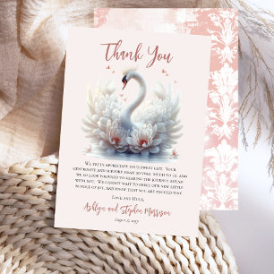 Carte De Remerciements Beau Swan rose Floral Damask Girl Baby shower
