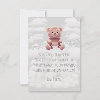 Carte De Remerciements Beau Teddy Bear Wild Un 1er' Premier anniversaire
