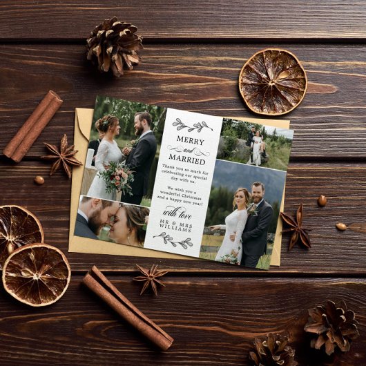 Carte De Remerciements Beautiful Mistletoe Merry Married Christmas