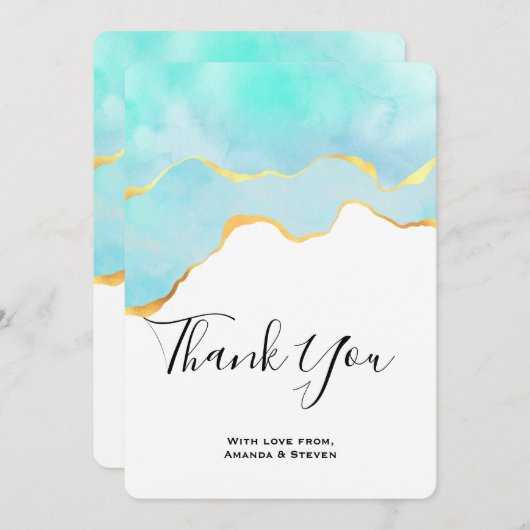 Carte De Remerciements Beautiful Tropical Green with Gold Border (Devant / Derrière)