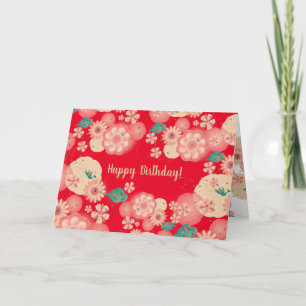 Carte De Remerciements Beaux Ornements Floraux Fleurs de Jardin Rose