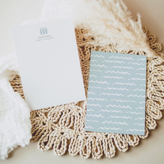 Carte De Remerciements Bébé à bord Baby shower Blue Surfboard