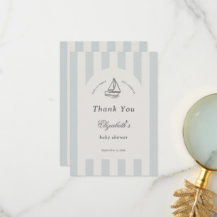 Carte De Remerciements Bébé à Bord Élégant Voilier Bleu