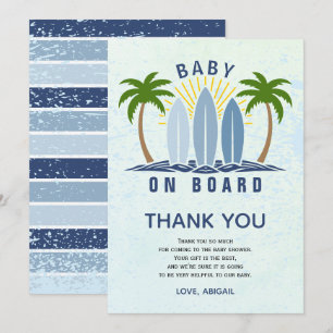 Carte De Remerciements Bébé à bord surf splash bleu bébé garçon douche