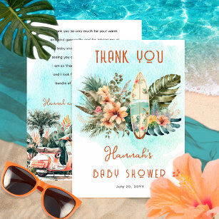 Carte De Remerciements Bébé à bord Surf tropical Baby shower neutre