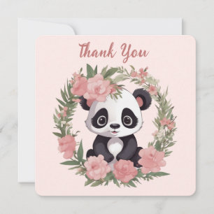 Carte De Remerciements Bébé adorable Panda Ours avec fleurs