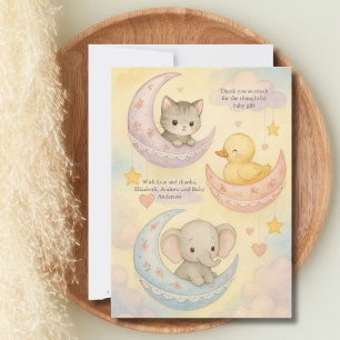 Carte De Remerciements Bébé Animaux Lune Croissante Baby Shower Nouveau-N
