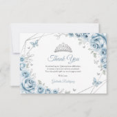 Carte De Remerciements Bébé Bleu Argent Floral Quinceanera (Devant)