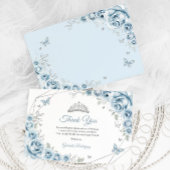 Carte De Remerciements Bébé Bleu Argent Floral Quinceanera