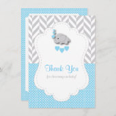 Carte De Remerciements Bébé Bleu, Éléphant Gris Blanc (Devant / Derrière)