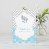 Carte De Remerciements Bébé Bleu, Éléphant Gris Blanc (Debout devant)