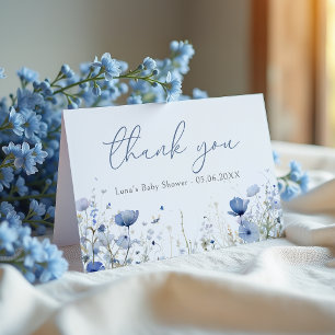 Carte De Remerciements Bébé Bleu En Fleur Baby shower Fleur sauvage Flora