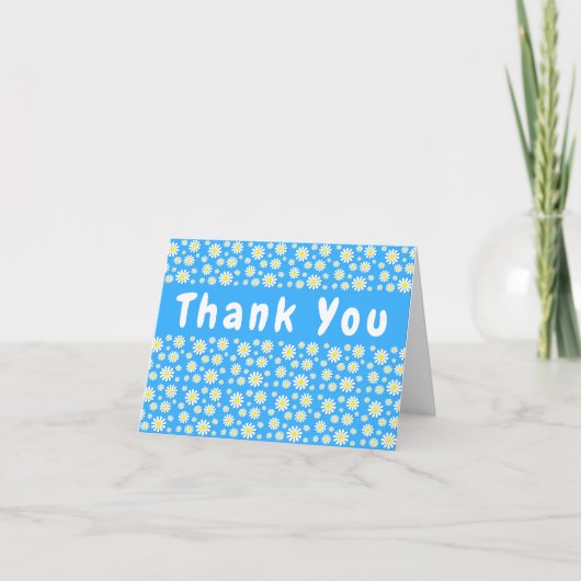 Carte De Remerciements Bébé Bleu Fleurs blanches, Super Faisy (Devant)
