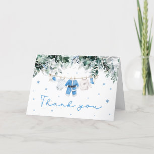Carte De Remerciements Bébé bleu garçon Noël Père Noël Baby shower bébé