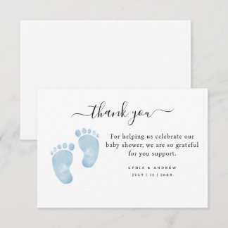 Carte De Remerciements Bébé bleu pieds Baby shower Bienvenue bébé garçon