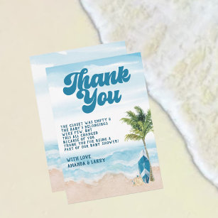 Carte De Remerciements Bébé bleu rétro à bord Baby shower Surf