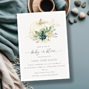 Carte De Remerciements Bébé Citrouille Succulent bleu en fleurs Invitatio