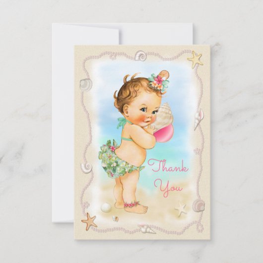 Carte De Remerciements Bébé conque de remerciement de plage aux cheveux r (Devant)