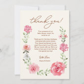 Carte De Remerciements Bébé dans le Baby shower de fleurs d'aquarelle en  (Devant)