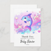 Carte De Remerciements Bébé dauphin mignon et rêveur: Fête prénatale (Devant / Derrière)