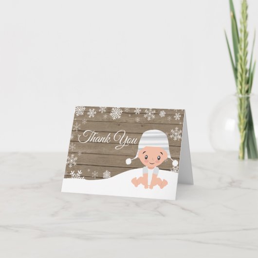 Carte De Remerciements Bébé de flocon de neige rustique d'hiver (Devant)