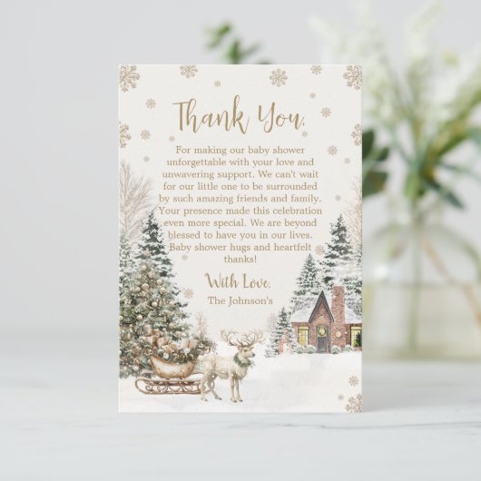Carte De Remerciements Bébé d'hiver Il fait froid, Baby shower de flocons (Debout devant)