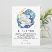 Carte De Remerciements Bébé dormant Eléphant Twinkle Star Douche garçon (Debout devant)