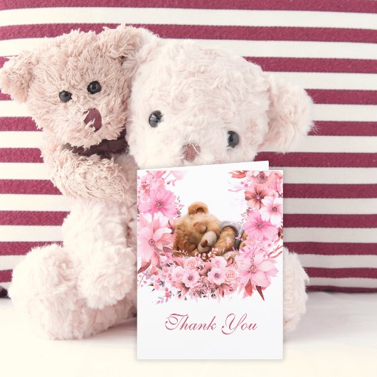 Carte De Remerciements Bébé doux Ours rose floral