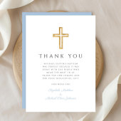 Carte De Remerciements Bébé élégant Croix Bleue Baptême garçon