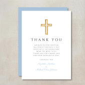 Carte De Remerciements Bébé élégant Croix Bleue Baptême garçon