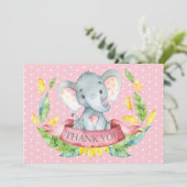 Carte De Remerciements Bébé Éléphant Fille Mignonne Rose et Gris (Debout devant)