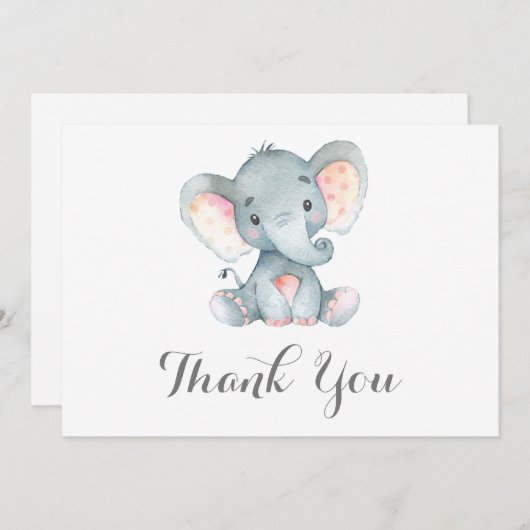 Carte De Remerciements Bébé éléphant gris mignon (Devant / Derrière)