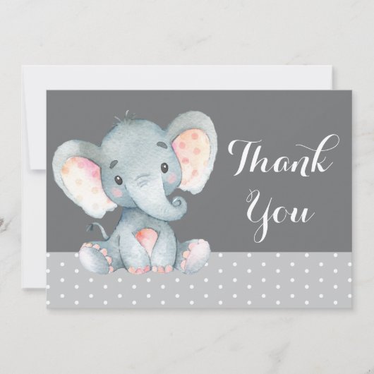 Carte De Remerciements Bébé éléphant gris mignon (Devant)