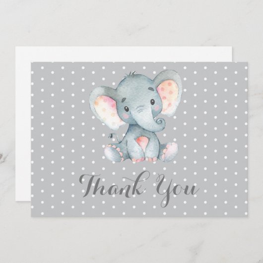 Carte De Remerciements Bébé éléphant gris mignon (Devant / Derrière)