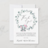 Carte De Remerciements Bébé Eléphant mignon Douche fille (Devant)