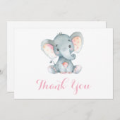 Carte De Remerciements Bébé Éléphant Mignon Fille Rose et Gris (Devant / Derrière)