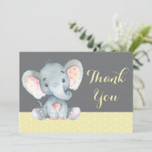 Carte De Remerciements Bébé éléphant mignon jaune et gris (Debout devant)