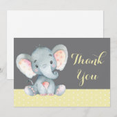 Carte De Remerciements Bébé éléphant mignon jaune et gris (Devant / Derrière)