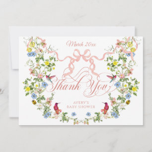 Carte De Remerciements Bébé en Fleur Bow rose Baby shower Floral Fille