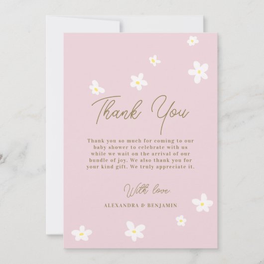 Carte De Remerciements Bébé en Fleur Daisy Printemps Boho rose Fille Douc (Devant)