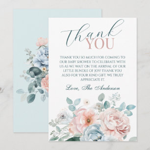 Carte De Remerciements Bébé en fleur Dusty Baby shower bleu