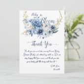 Carte De Remerciements Bébé en fleur Elégant Baby shower Fleurs Bleues (Debout devant)