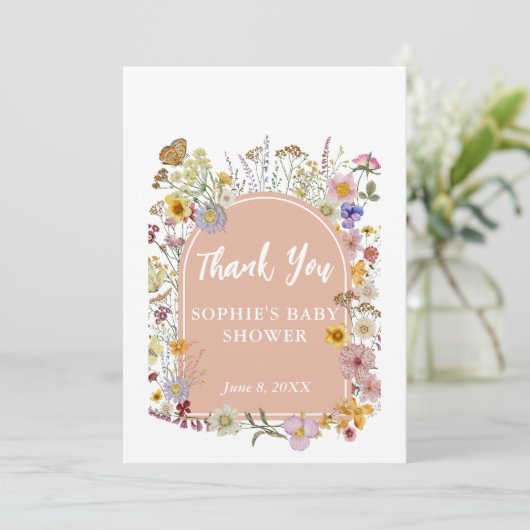 Carte De Remerciements Bébé en fleurs Fleur sauvage Dusty rose (Debout devant)